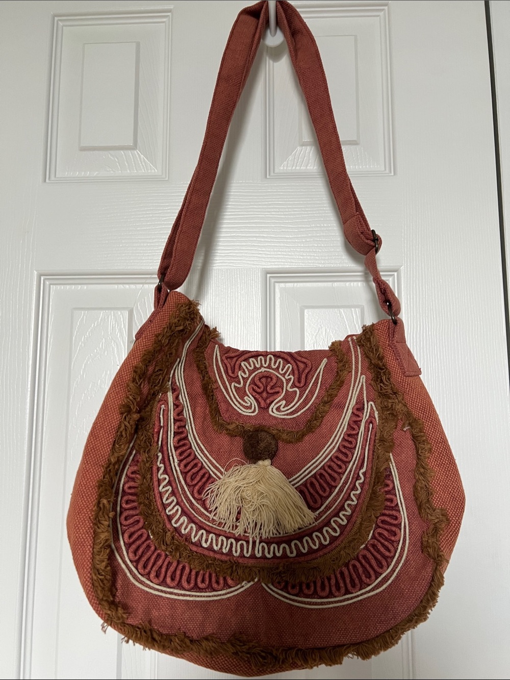 Rust Red Embroidered Shoulder Bag - Unbranded